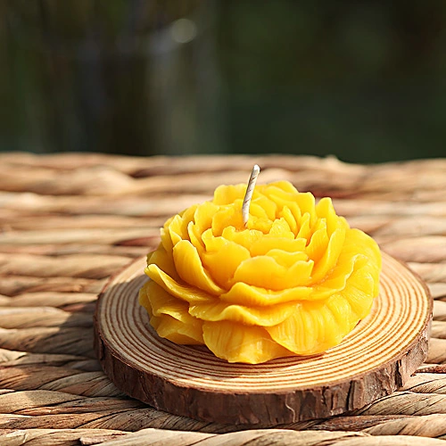 6 Yellow Flower Candles Peony Dahlia Rose Shaped Beeswax Candles